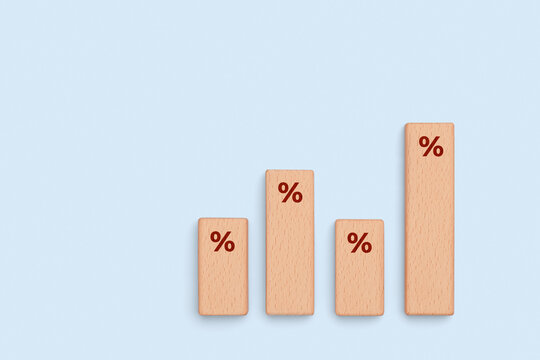 Profit margin analysis with wooden blocks and percentage symbol