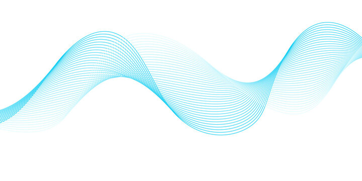 Abstract Cyan Ribbon Soundwave with Flowing Blue Wavy Lines and Smooth Digital Signal Curves on Clean White Background for Modern Technology Design.