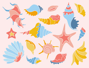 Obraz premium Retro Pop Art Sea Shells Vector Set