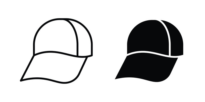 Cap icon on white background editable stroke and solid flat.