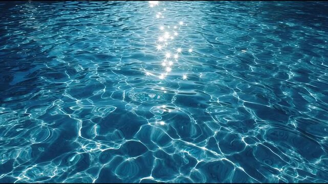 Swimming Pool Water Surface with Sunlight Reflections and Sparkling Ripples. Travel, wellness, beauty, and summer concepts. Website background and header.