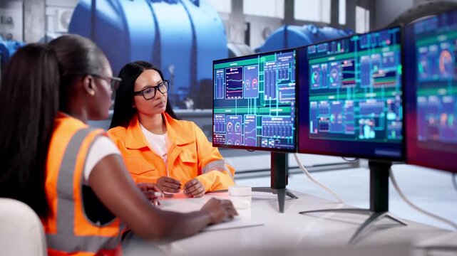 Engineers Monitoring Gas Turbine System Control Panel
