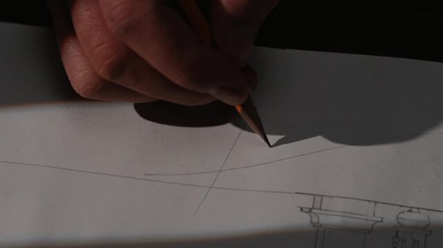 Close up of artisan signing wooden design sketch on paper