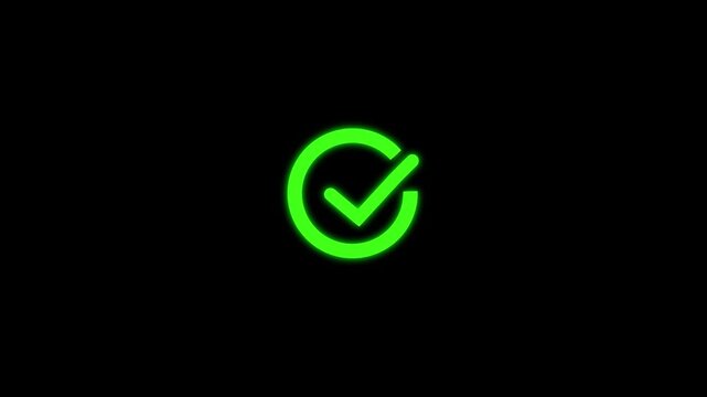 Right Check Mark Icon Animation on Black Background. Tick Mark Icon Animation. Check Mark, Tick, Yes, OK Symbol, Green tick mark animation on black background. 4k background