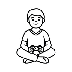 Fototapeta premium boy playing video games with a controller while sitting cross-legged.