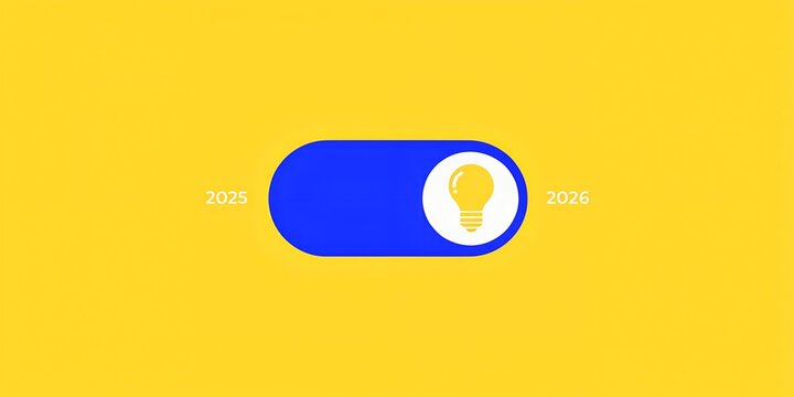 Conceptual Toggle Switch Switching from 2025 to 2026 with Light Bulb Icon