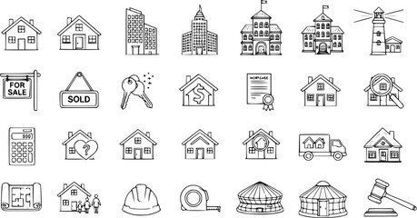 Fototapeta premium Real Estate Icons: Hand-Drawn Style