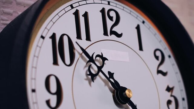 Timelapse captures ornate hands sweeping rapidly across an antique clock face with gold accents. The swift motion illustrates passing time and business deadlines.