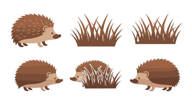 Cute cartoon hedgehogs and grass elements for playful designs
