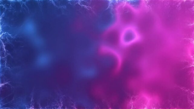 Abstract background animation with a vibrant mix of blue and purple nebulous shapes with a glowing frame