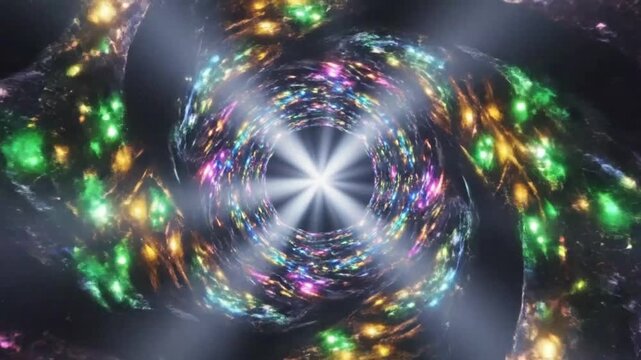 Mesmerizing Kaleidoscope Effect of Colorful Glittering Lights with Abstract Rotating Tunnel Visuals for Backgrounds