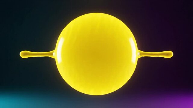 Abstract Yellow Sphere morphing into liquid and back, dynamic futuristic artistic visual effect on dark backdrop