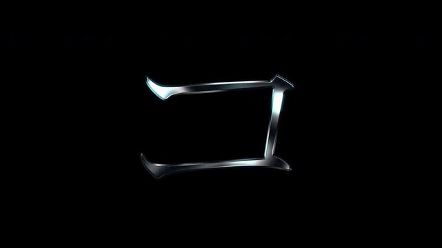 Silver metallic Japanese Katakana "コ". Alpha channel. Serif font. Seamless loop video