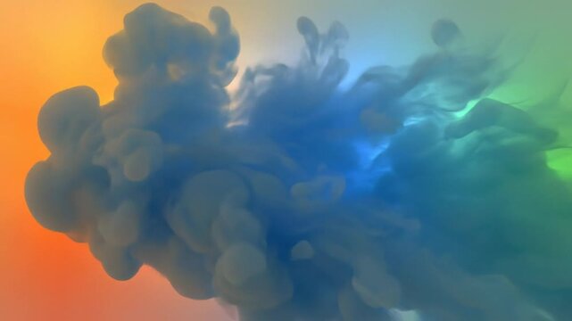 Abstract ink cloud explosion against gradient color background, artistic smoke and fluid dynamics for creative concepts