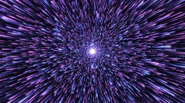 Abstract starfield with vibrant streaks of color emanating from a bright central point, space travel concept