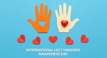 left hand cutout holding red heart for left handers awareness day
