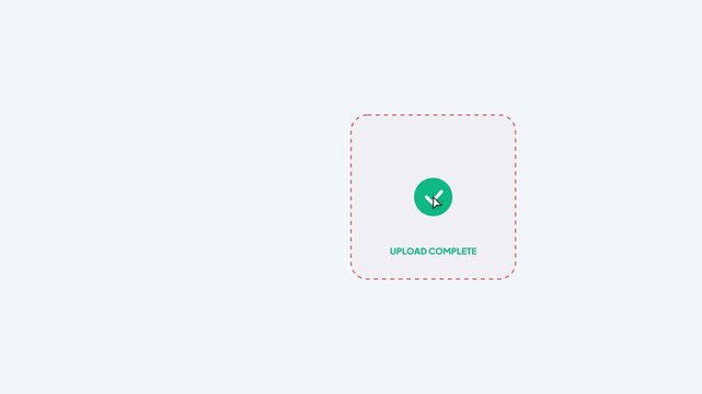 PDF document file upload animation with drag and drop interface and successful completion
