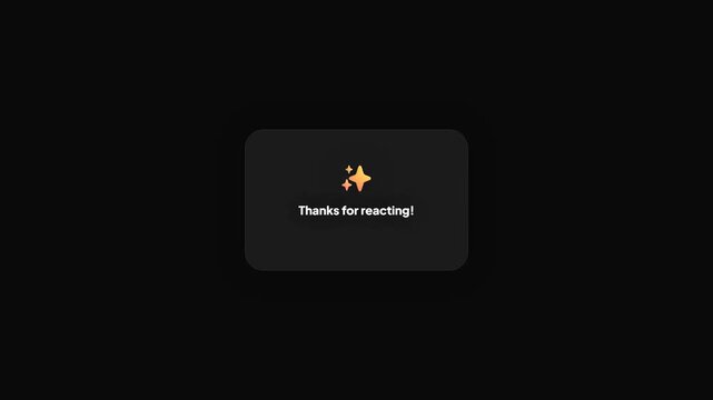 Premium dark themed user interface animation showing a feedback survey with animated emoji reactions