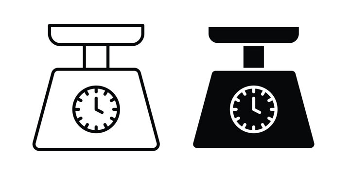 Kitchen scales icon on white background editable stroke and solid flat.