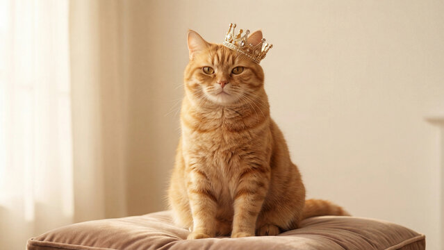 Funny pic cute cat sitting on sofa looking curious in soft indoor light