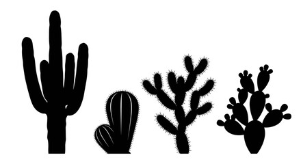 Fototapeta premium Collection of diverse desert cactus silhouettes on a clean white background