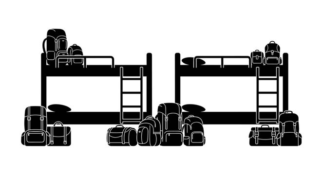 Bunk beds with luggage and backpacks ready for travel or hostel stay
