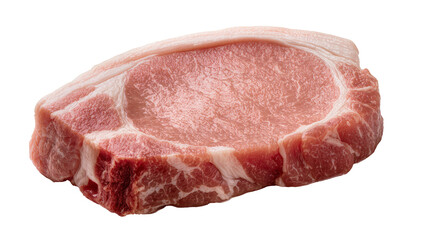 Raw marbled pork chop with fat and pink meat texture © Rowan