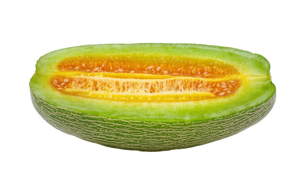 Ripe Kabocha Squash Cut Open Showing Orange Flesh and Green Rind
