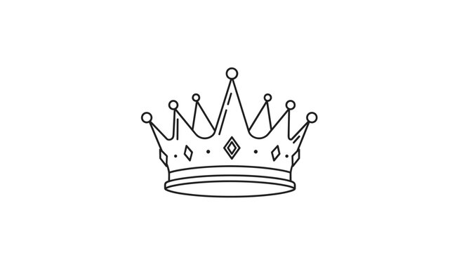 Elegant crown line art with diamond gems and decorative details signifies royalty leadership authority and high quality premium status.
