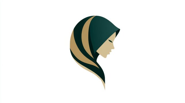 88.Modern hijab emblem illustration, minimal geometric shapes forming a woman silhouette, smooth vector lines, professional and respectful design for logo and identity projects