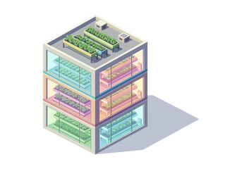 Obraz premium Modern vertical farm building with multiple levels of hydroponic growing systems