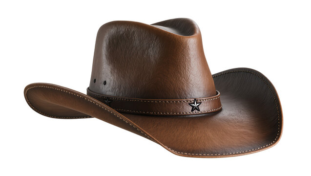 Brown leather cowboy hat with silver star embellishments