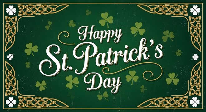Vintage st. patrick's day poster with celtic border and shamrock pattern