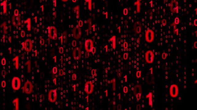 Red Binary Code Rain Falling Loop (Cyber Security Alert Background Animation)