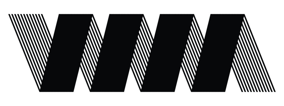 Abstract Minimalist Monochrome Graphic Design Featuring Bold Geometric Bars and Rhythmic Parallel Lines Creating a Dynamic Folded Ribbon Visual Illusion.