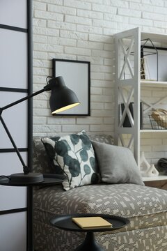 Stylish living room with modular sofa. Interior design