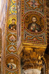 Fototapeta premium Byzantine mosaics with Christian scenes, Palatine Chapel, Arab-Norman-Byzantine style, 12th century, Palace of the Normans, Palermo, Sicily, Italy