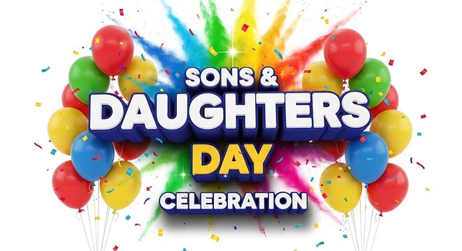 colorful sons and daughters day celebration with balloons and confetti background