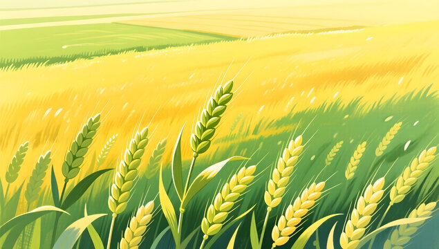 Ears of wheat filling up in the fields during the Lesser Fullness season
