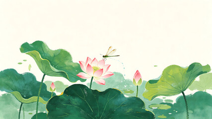 Naklejka premium Lixia Solar Term Fresh Green Lotus Pond Illustration