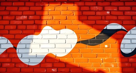 Naklejka premium Colorful graffiti art of a stylized fox with clouds and sunglasses on brick wall, urban street mural, vibrant spray paint design, modern street art, creative urban mural, playful graffiti