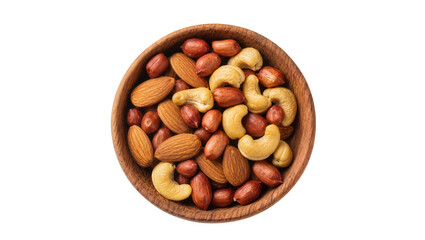 Obraz premium Wooden bowl full of mixed nuts almonds peanuts, cashews