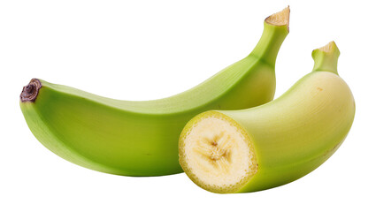 Pair of Green Bananas with One Cut Open Showing Interior © Rowan