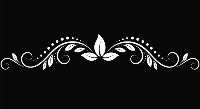 Elegant white floral scroll border design with leaves and swirls set against a solid black background for a classic look.