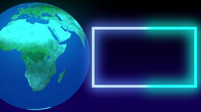 Earth Planet Globe with Neon Glowing Presentation Frame for News and Business Data Background