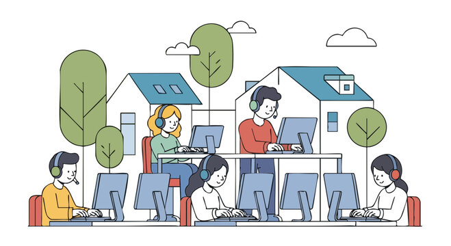 Students learning in a modern school computer laboratory flat vector
