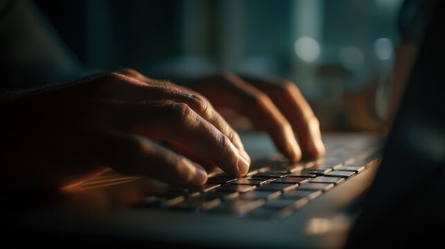 Hands typing on a laptop keyboard