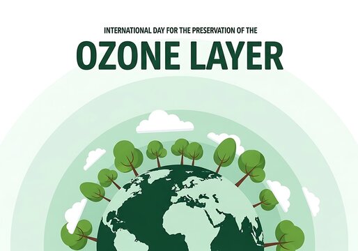 Earth globe with ozone layer protection concept and green trees illustration