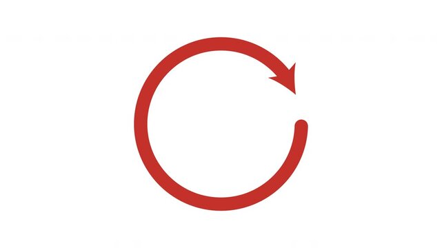 Minimalist Animated Arrows Icon Moving in a Circle. Minimalist Red Circular Arrow Rotating in a Continuous Loop on a White Background. Transparent Background