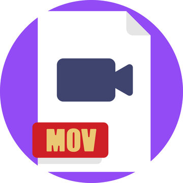 A rectangular file icon labeled &ldquo;MOV,&rdquo; often featuring a small play symbol, representing a QuickTime video file format used for high-quality video playback.